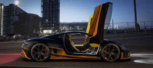 Black Bugatti with orange shades