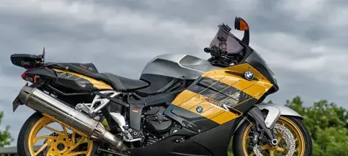 BMW motorcycle parked next to the road