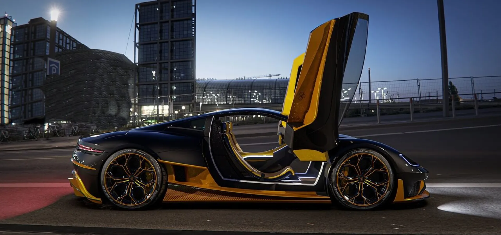 Black Bugatti with orange shades