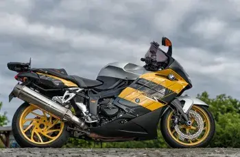 BMW motorcycle parked next to the road