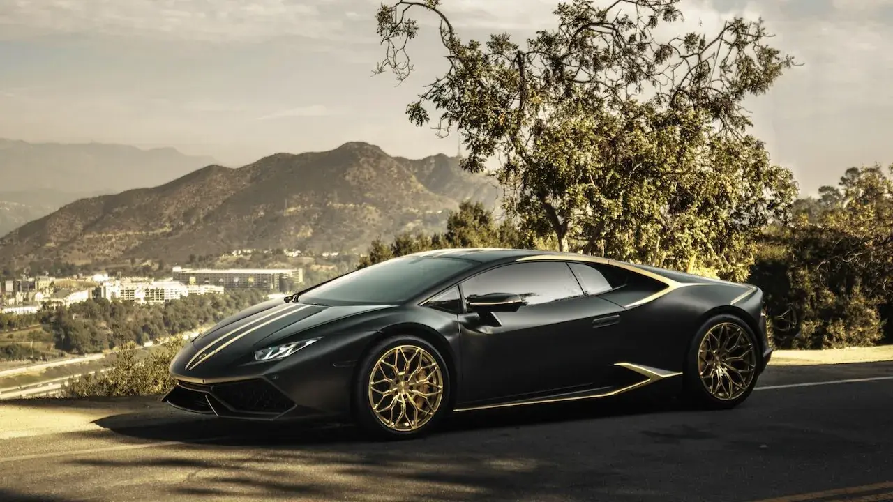 Black Sports Car Parked on the Hill Beside Tree Black Sports Car Parked on the Hill Beside Tree