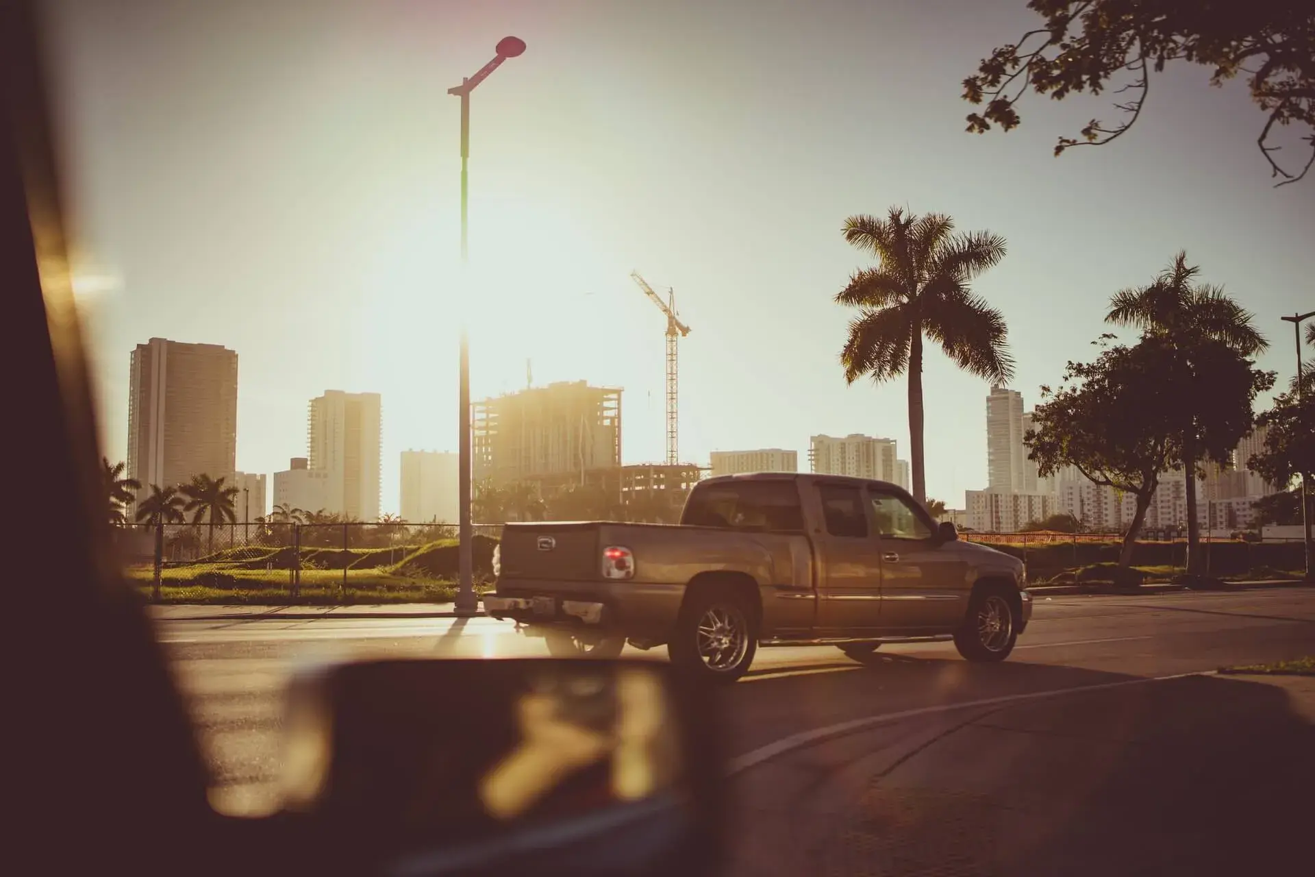 A truck in Miami streets on sunset A truck in Miami streets on sunset