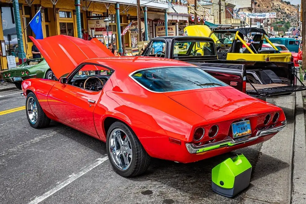 Red classic car with an open lid Red classic car with an open lid