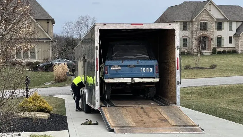 A ford going into enclosed carrier A ford going into enclosed carrier